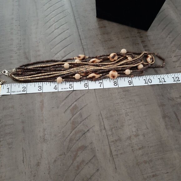 Multi-Strand Brown & tan Beaded Necklace Natural wood beads multi tone - Picture 3 of 3